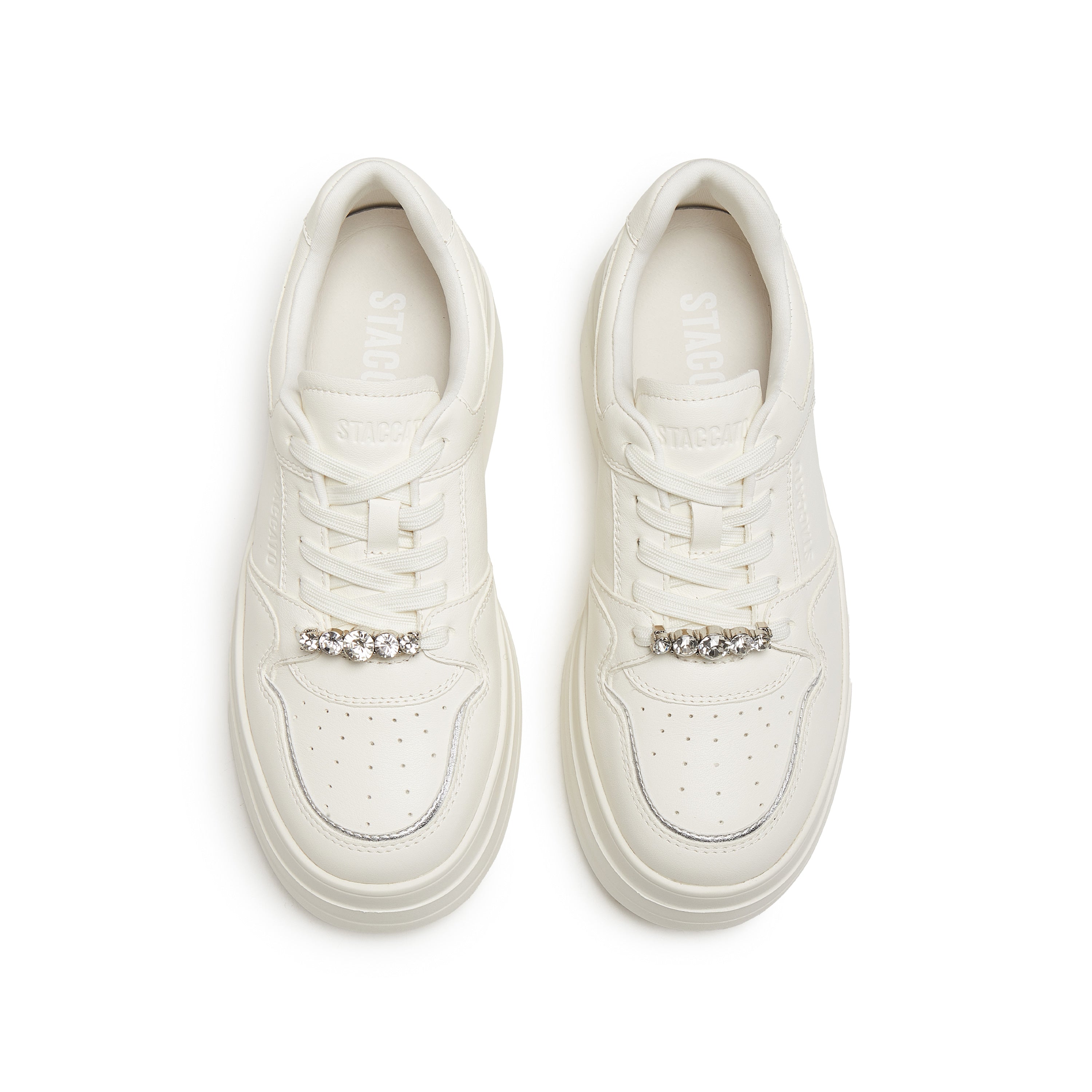 White Crystal Stars White Flatform Sneakers
