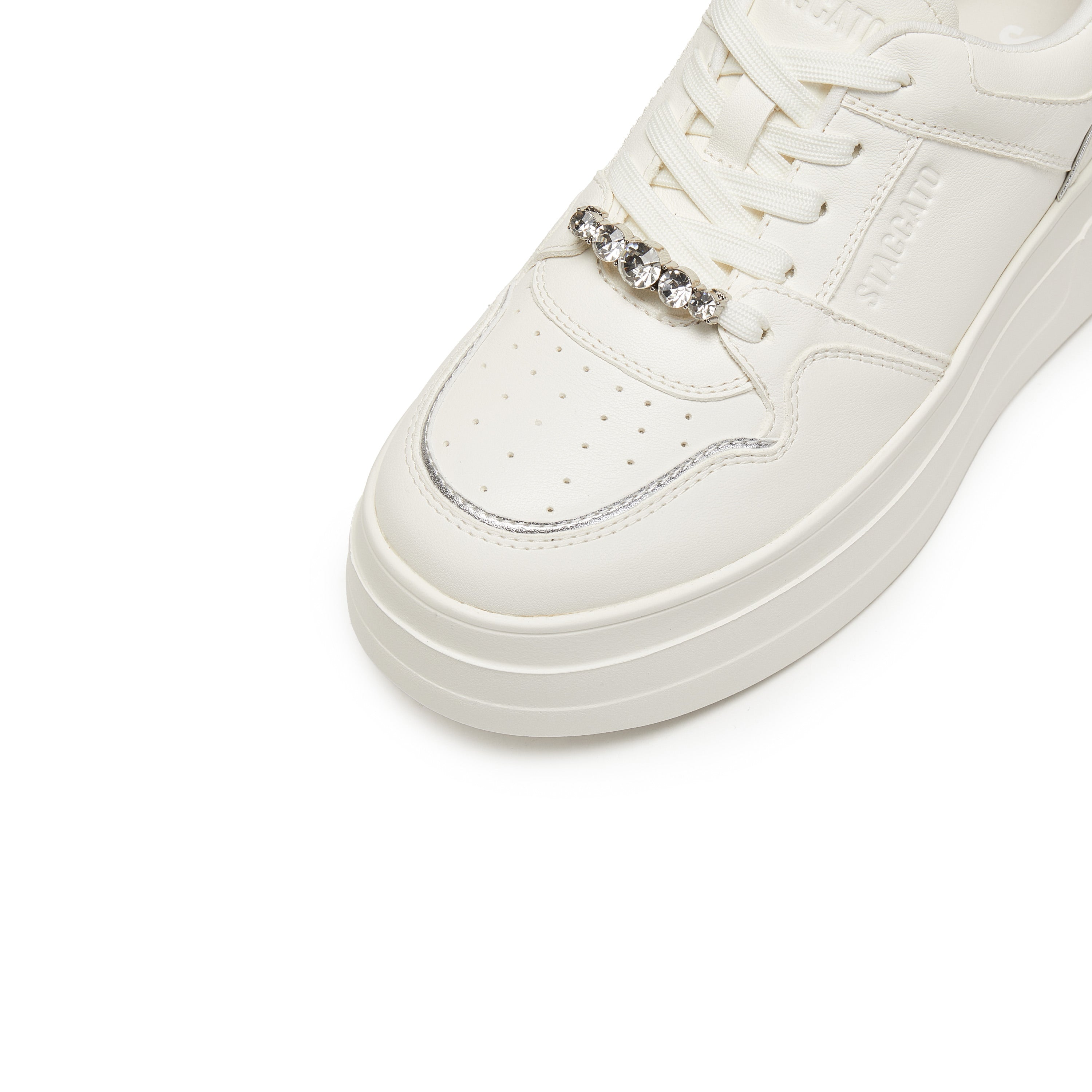 White Crystal Stars White Flatform Sneakers