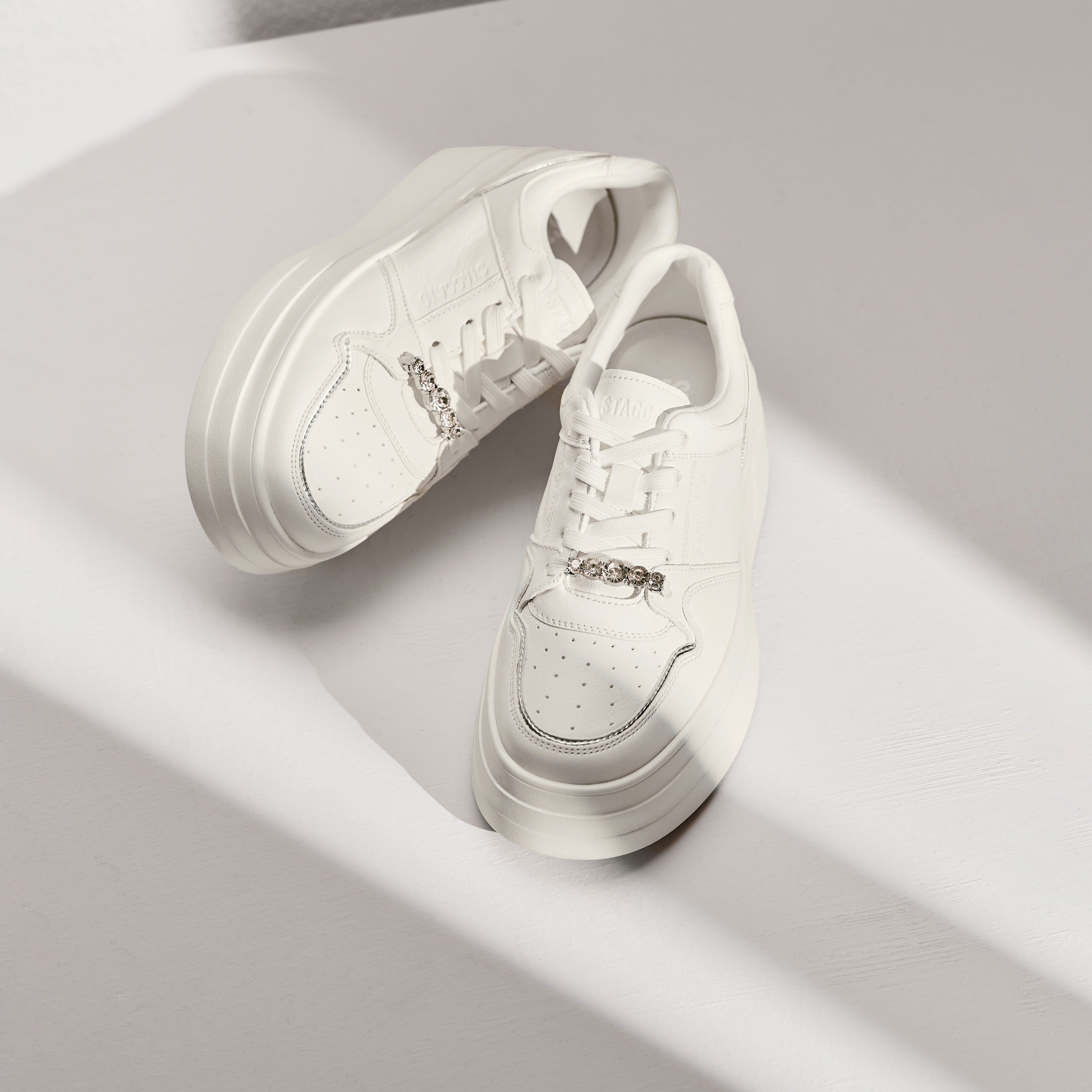 White Crystal Stars White Flatform Sneakers