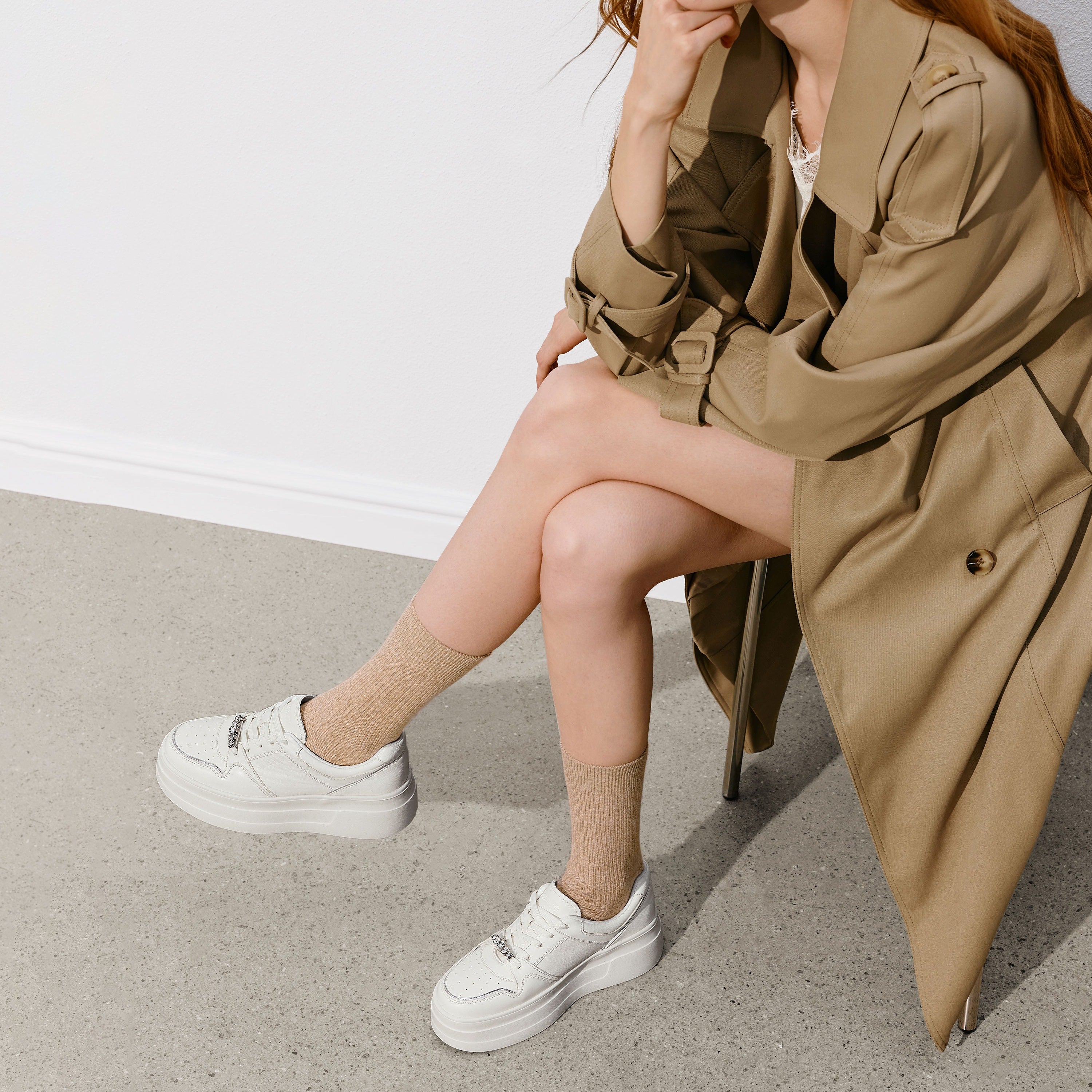 White Crystal Stars White Flatform Sneakers