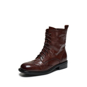 Brown Leather Wingtip Brogue Lace-Up Ankle Boots