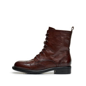 Brown Leather Wingtip Brogue Lace-Up Ankle Boots