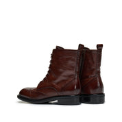 Brown Leather Wingtip Brogue Lace-Up Ankle Boots
