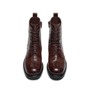 Brown Leather Wingtip Brogue Lace-Up Ankle Boots