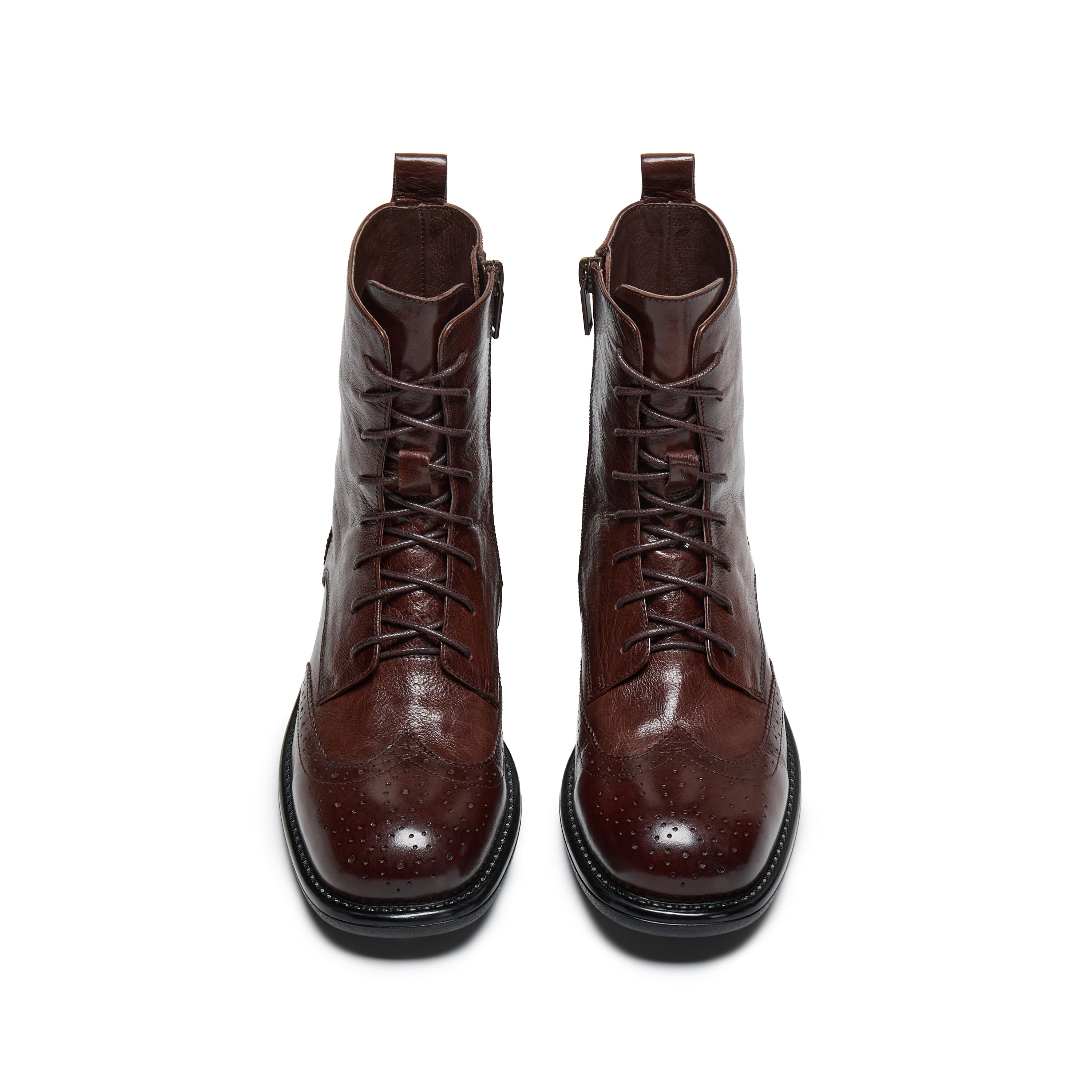 Brown Leather Wingtip Brogue Lace-Up Ankle Boots