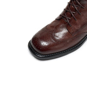 Brown Leather Wingtip Brogue Lace-Up Ankle Boots