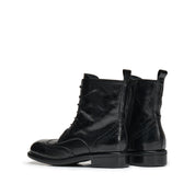 Black Leather Wingtip Brogue Lace-Up Ankle Boots