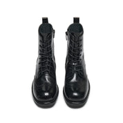 Black Leather Wingtip Brogue Lace-Up Ankle Boots