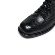 Black Leather Wingtip Brogue Lace-Up Ankle Boots