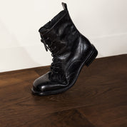 Black Leather Wingtip Brogue Lace-Up Ankle Boots