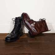 Black Leather Wingtip Brogue Lace-Up Ankle Boots