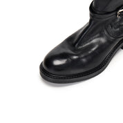 Black Leather Ankle-Buckle Snap-Cuff Mid-Calf Boots
