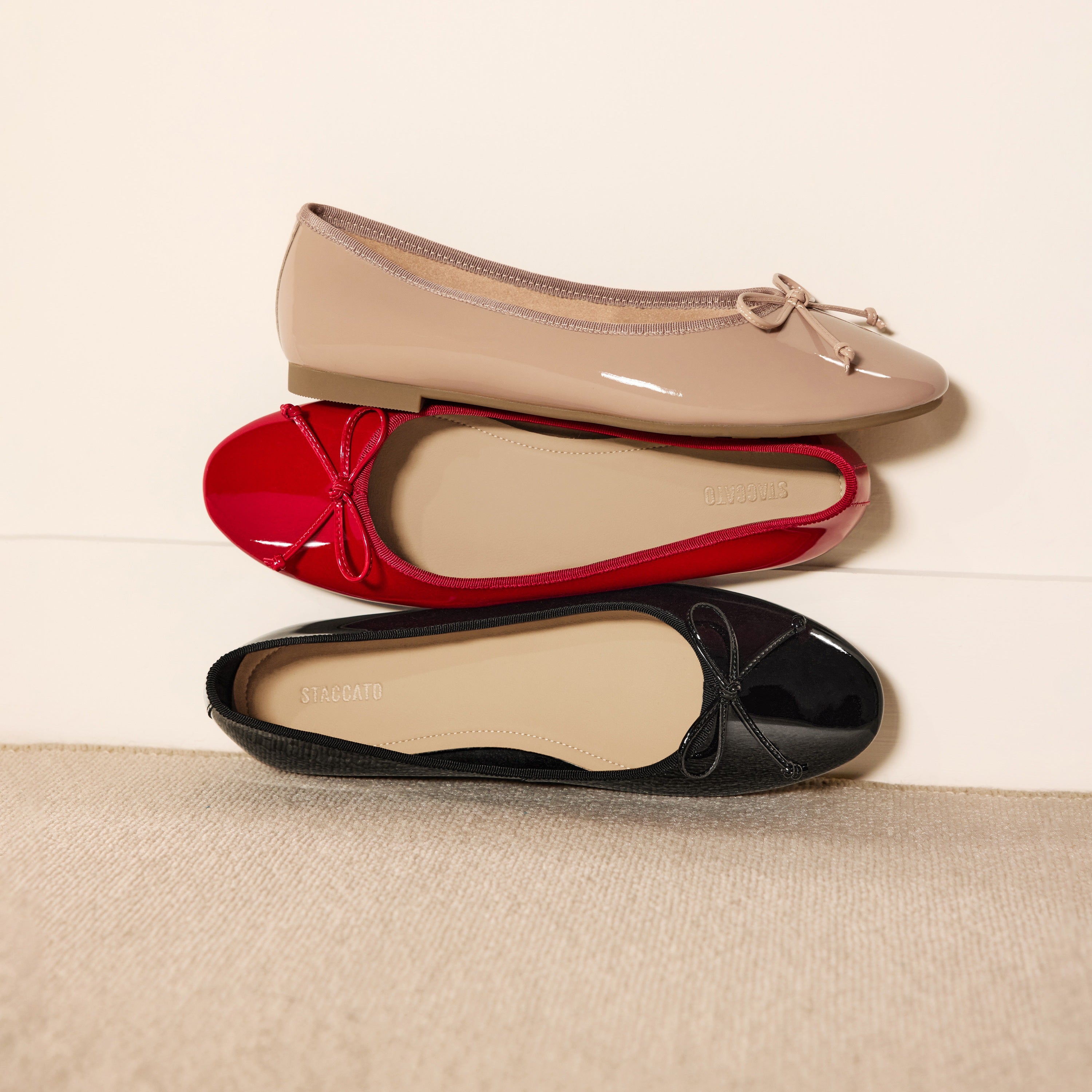 Nude Patent Leather Bow Ballet Flats