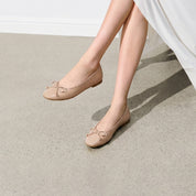 Nude Patent Leather Bow Ballet Flats