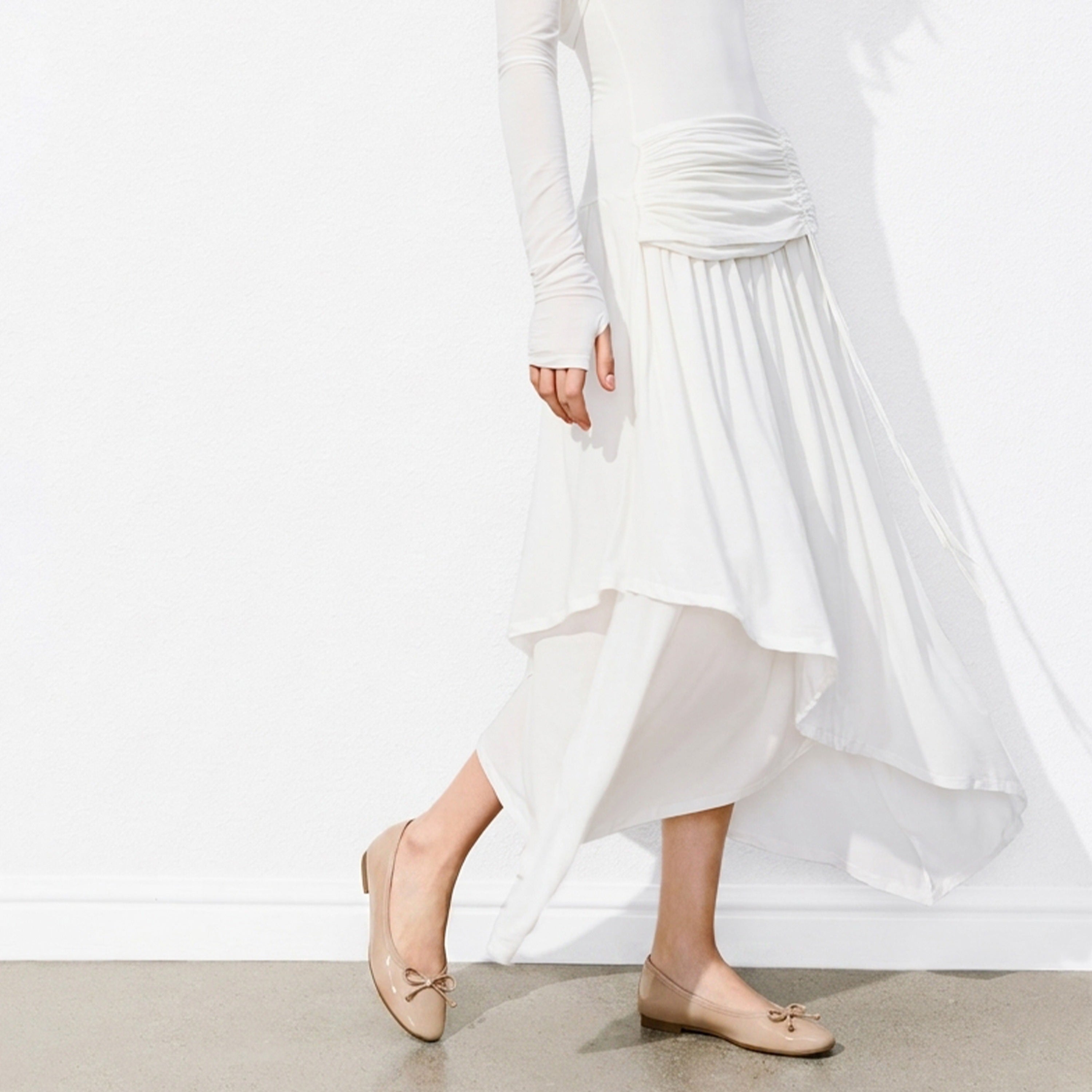 Nude Patent Leather Bow Ballet Flats