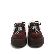 Brown Calf-Split Shearling-Lined Platform Moccasins with Charm Tassel