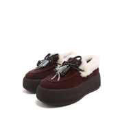 Brown Calf-Split Shearling-Lined Platform Moccasins with Charm Tassel