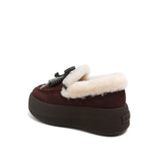 Brown Calf-Split Shearling-Lined Platform Moccasins with Charm Tassel