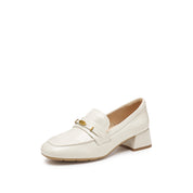 White Signature Golden Leaf Leather Loafers