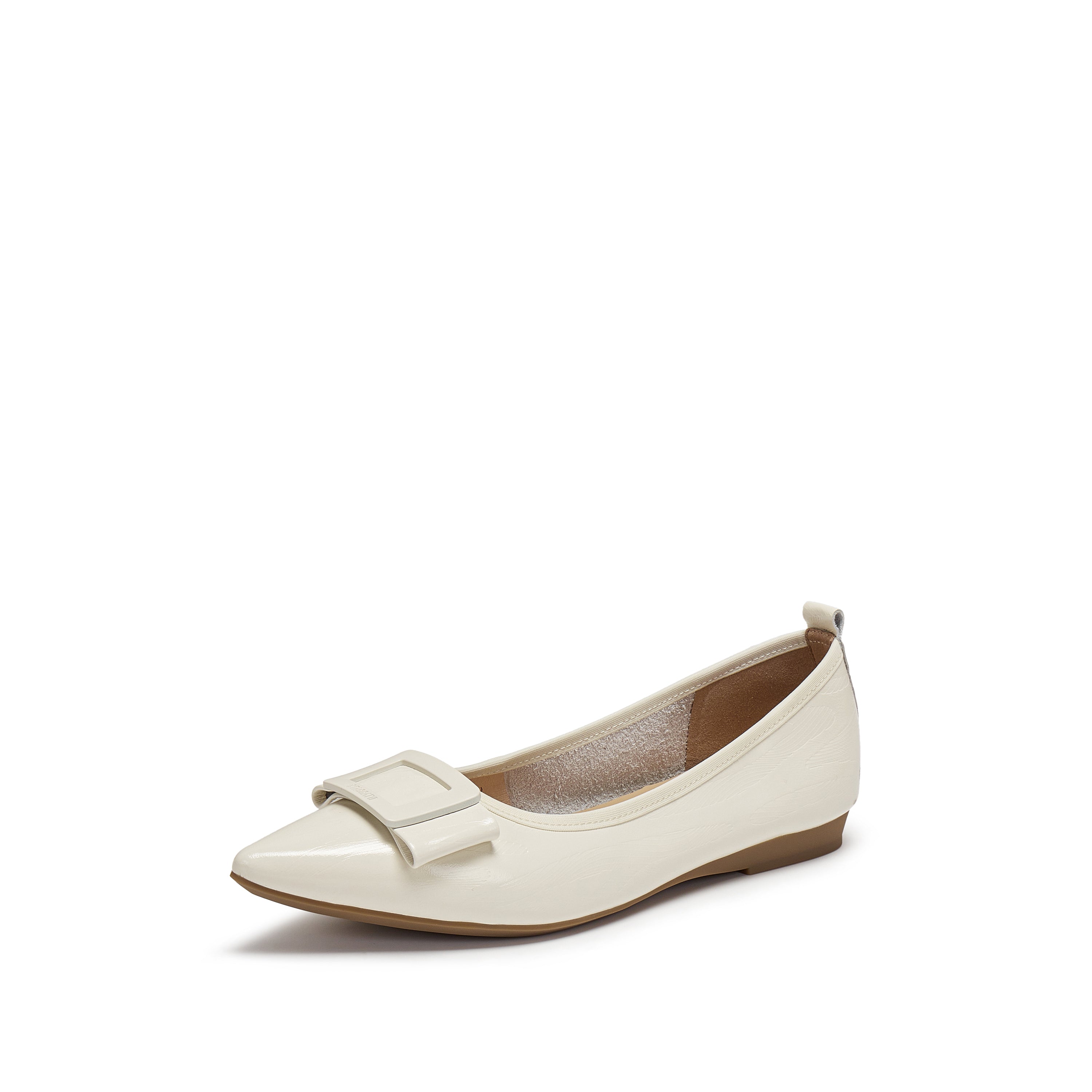 White Patent Buckle Bow Pointy Flats