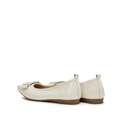 White Patent Buckle Bow Pointy Flats