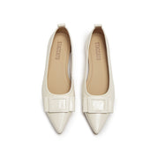 White Patent Buckle Bow Pointy Flats