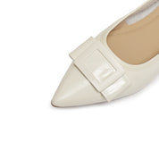 White Patent Buckle Bow Pointy Flats