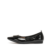 Black Patent Buckle Bow Pointy Flats