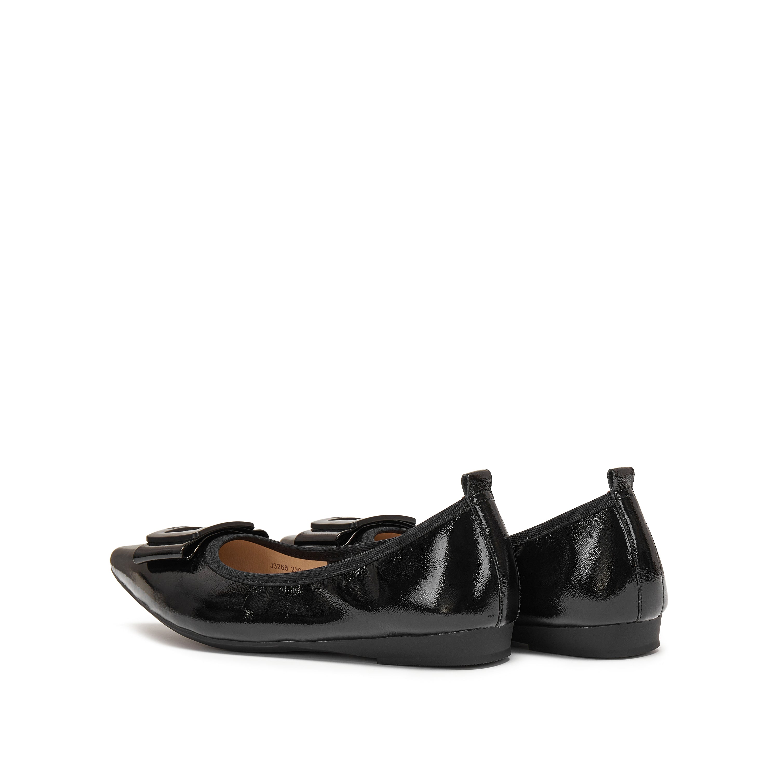 Black Patent Buckle Bow Pointy Flats