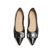 Black Patent Buckle Bow Pointy Flats