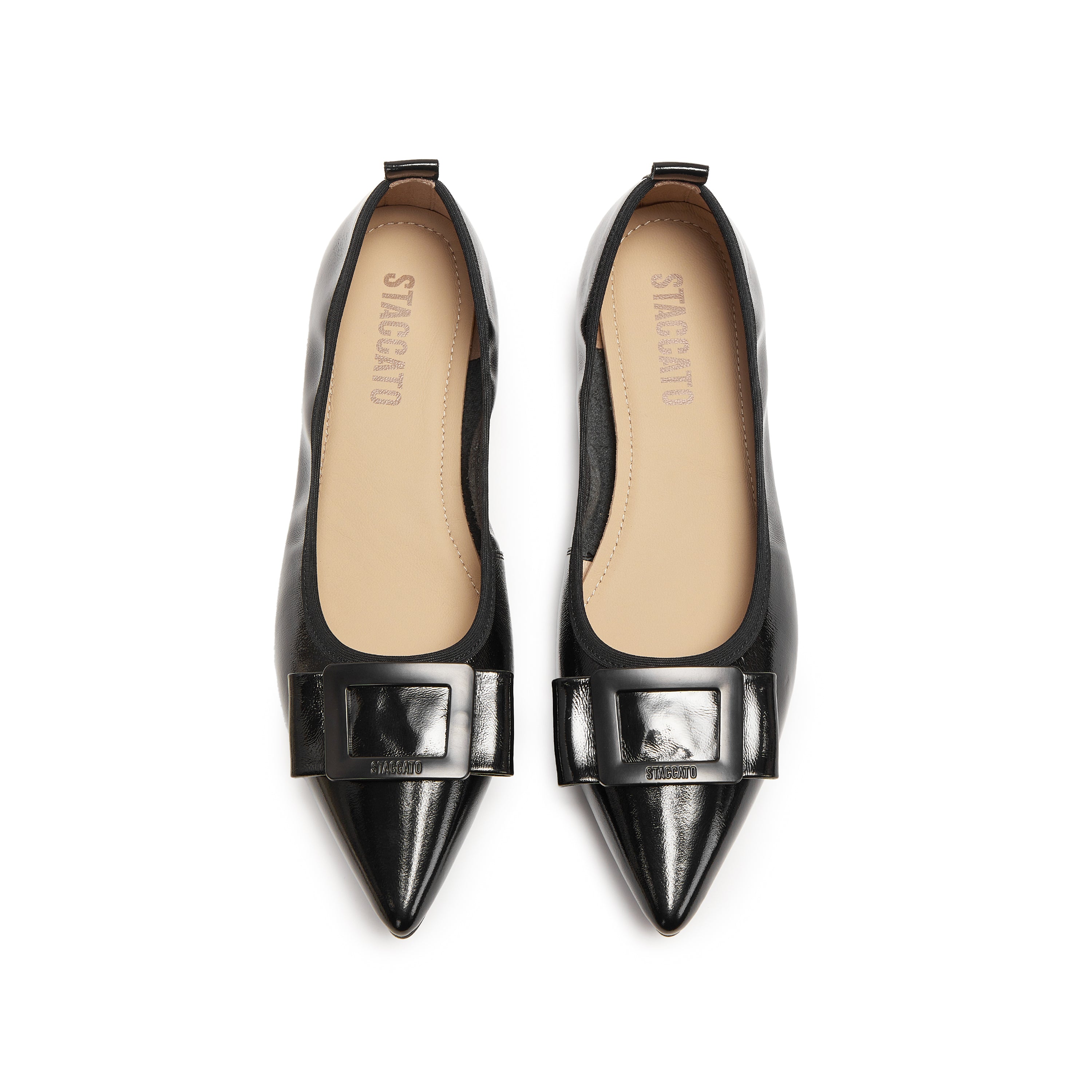 Black Patent Buckle Bow Pointy Flats