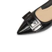 Black Patent Buckle Bow Pointy Flats
