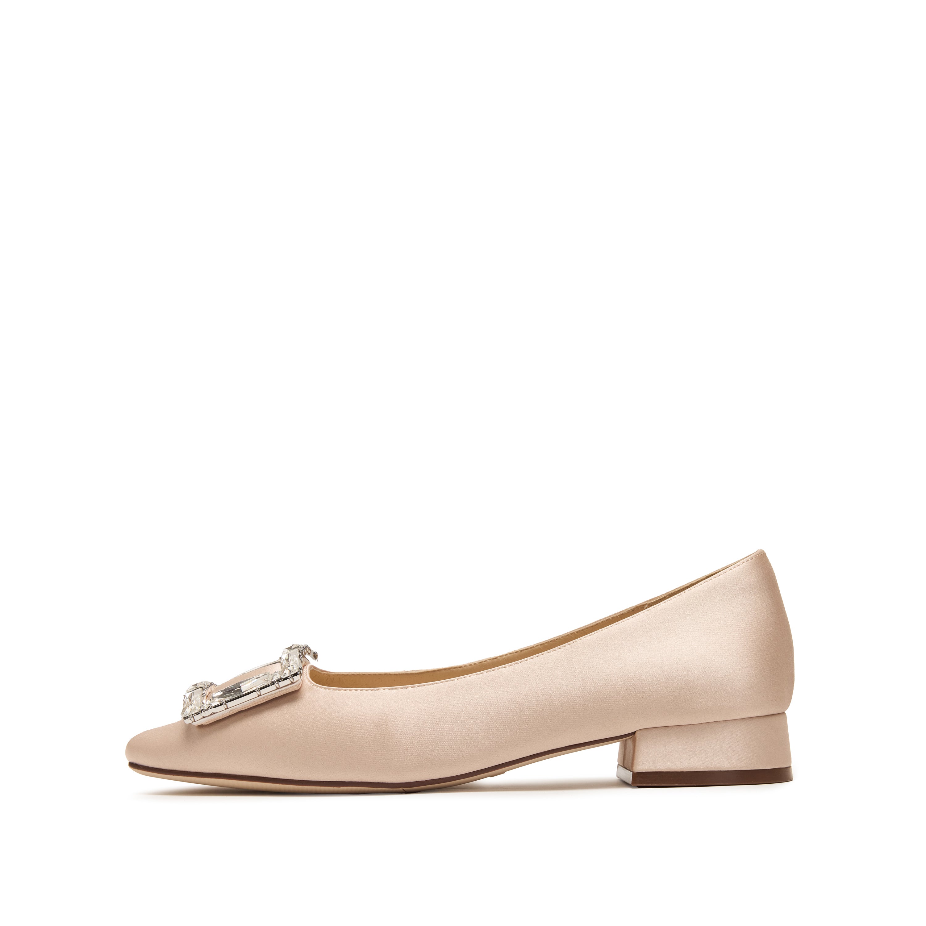 Champagne Satin Crystal Buckle Ballet Flats
