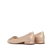 Champagne Satin Crystal Buckle Ballet Flats