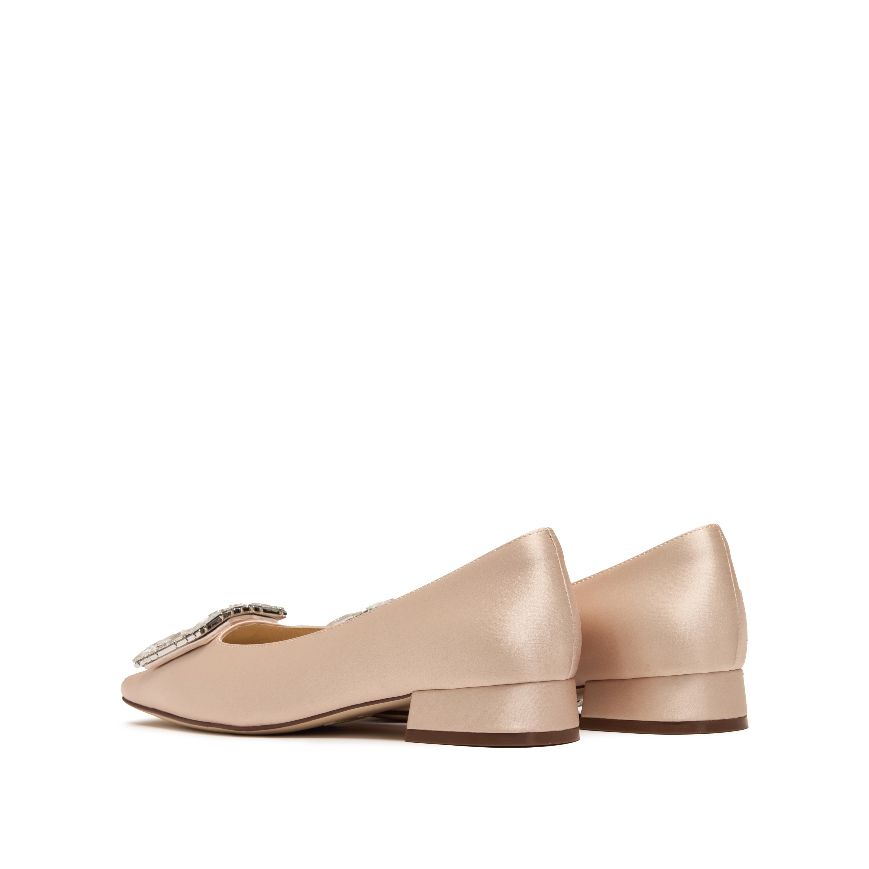 Champagne Satin Crystal Buckle Ballet Flats