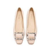 Champagne Satin Crystal Buckle Ballet Flats