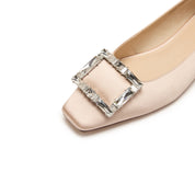 Champagne Satin Crystal Buckle Ballet Flats