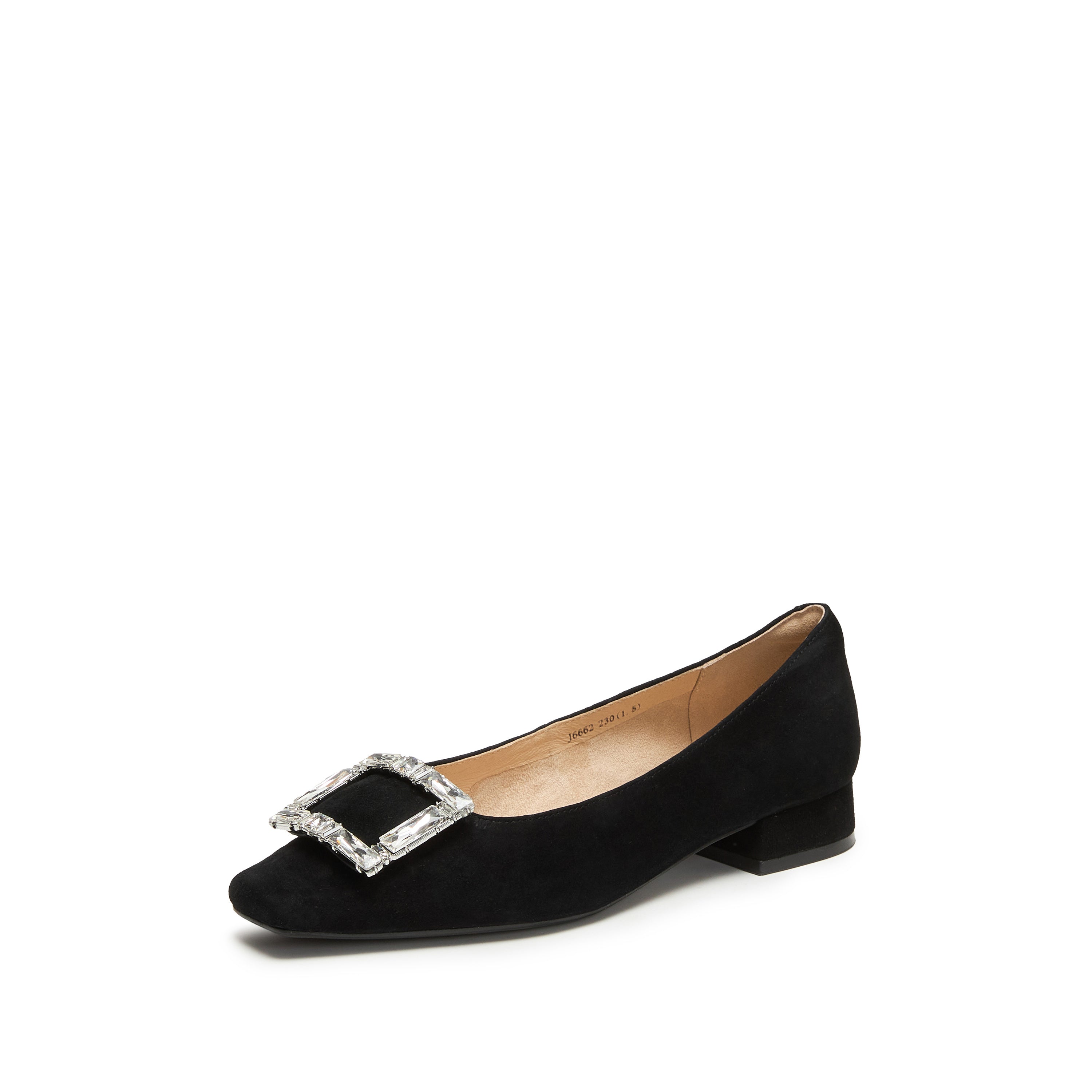 Black Suede Crystal Buckle Ballet Flats
