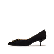 Black Suede Square Buckle Pointy Pumps