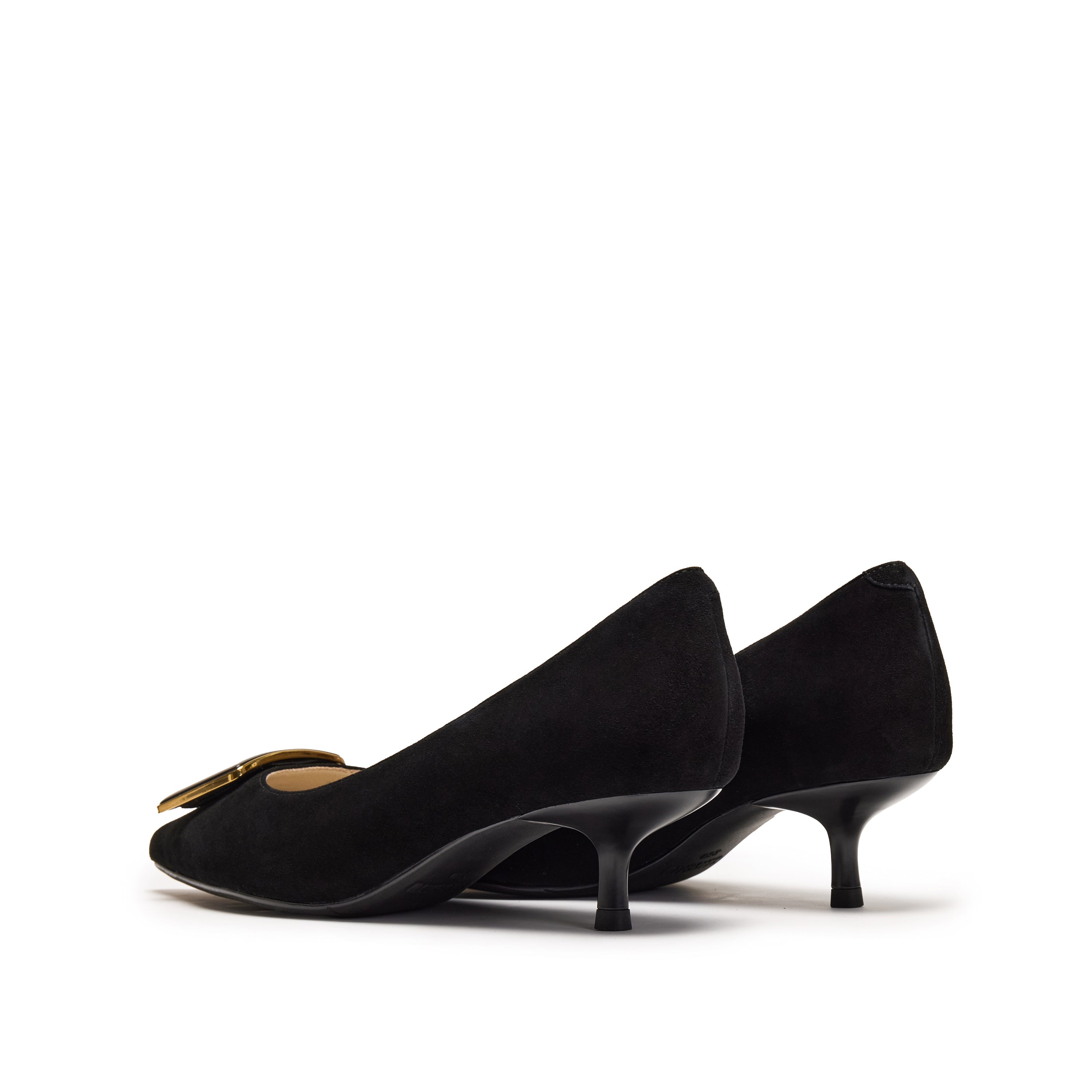 Black Suede Square Buckle Pointy Pumps