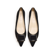 Black Suede Square Buckle Pointy Pumps