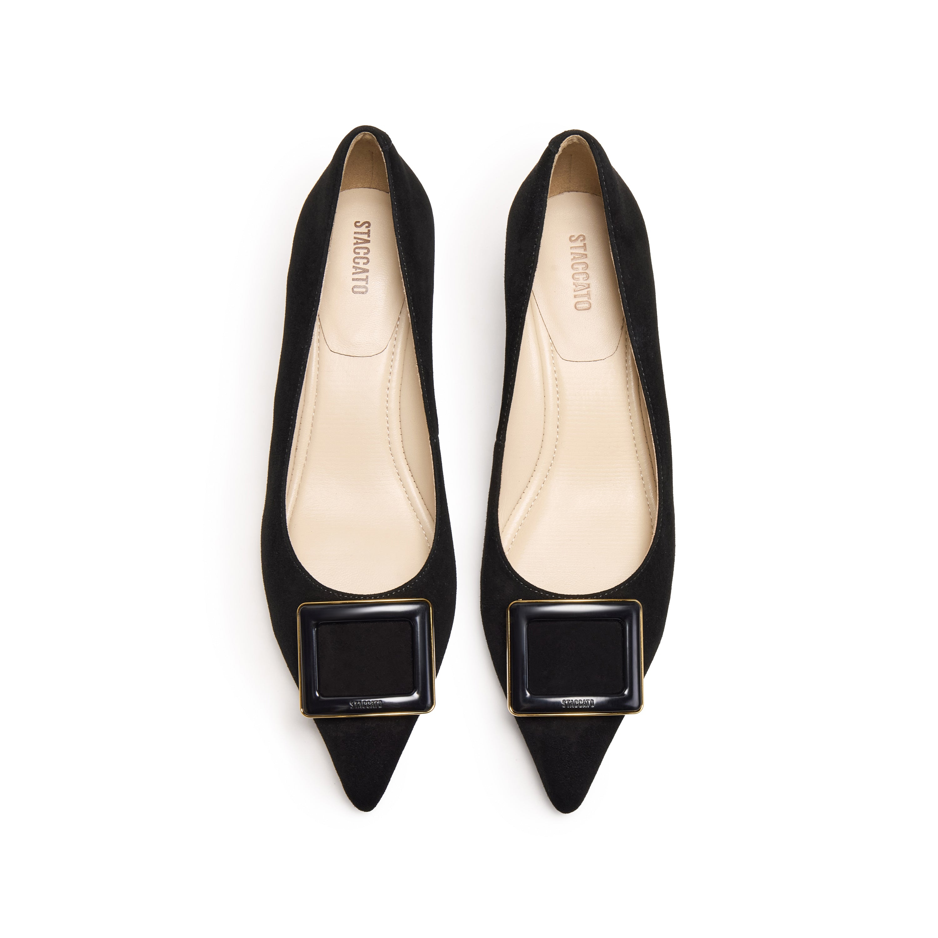 Black Suede Square Buckle Pointy Pumps