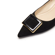 Black Suede Square Buckle Pointy Pumps