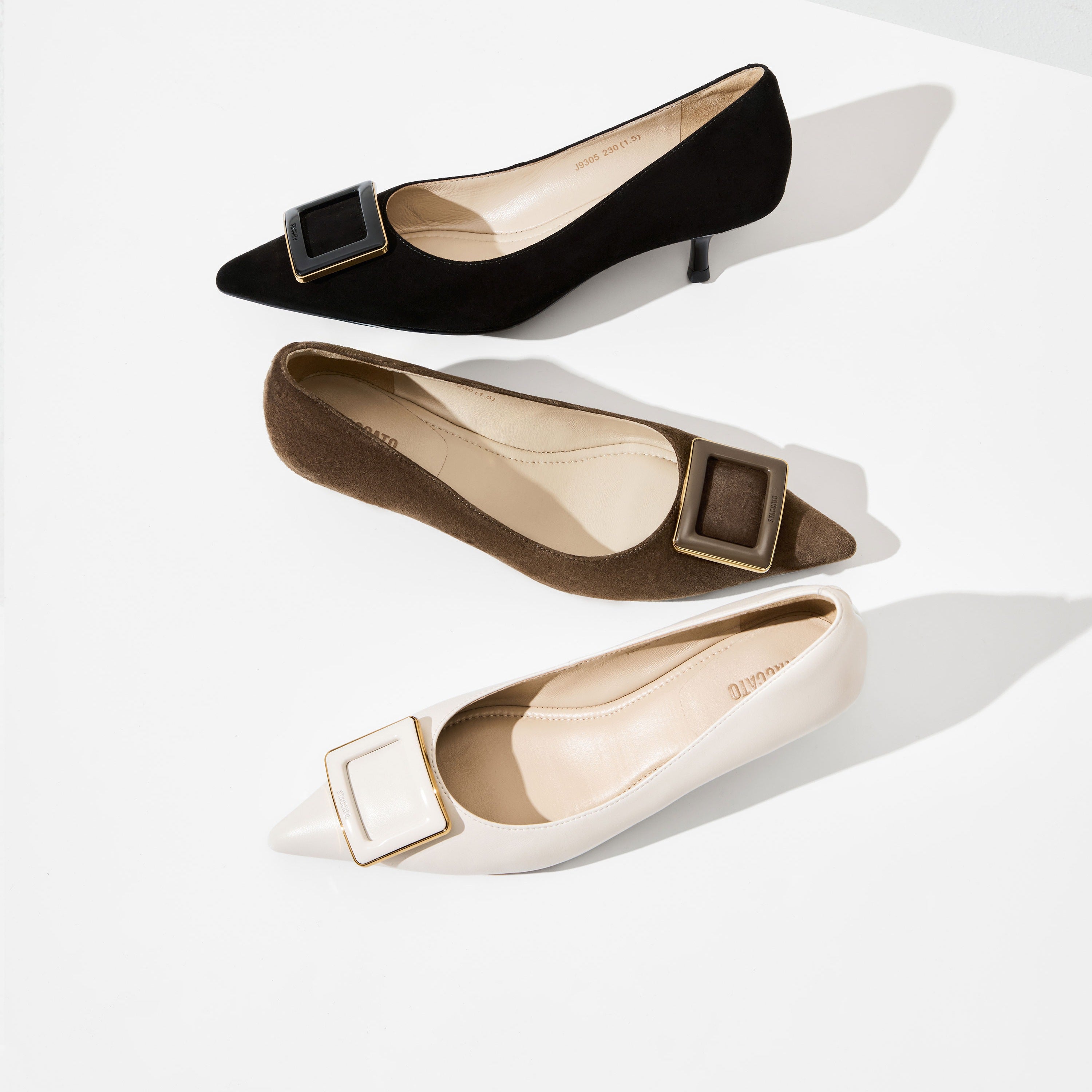 Black Suede Square Buckle Pointy Pumps