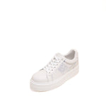 Load image into Gallery viewer, White Glitter Stripe Leather Flatform Sneakers
