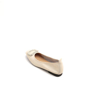 Beige Waxy Silver Buckle Square Toe Flats