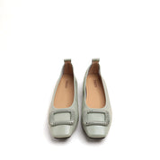 Mint Waxy Silver Buckle Square Toe Flats