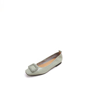Mint Waxy Silver Buckle Square Toe Flats