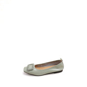 Mint Waxy Silver Buckle Square Toe Flats
