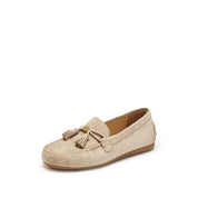 Ivory Sheep Suede Tassel Comfy Flat Loafers